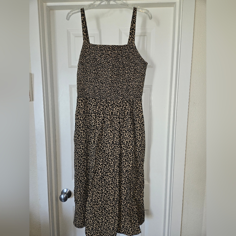 Old Navy Black and Tan Animal Print Midi Dress